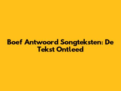 Boef Antwoord Songteksten: De Tekst Ontleed