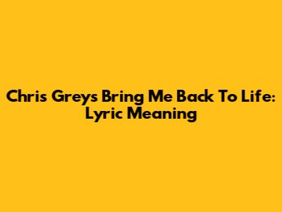 Chris Grey's "Bring Me Back To Life": Lyric Meaning