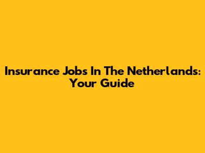 Insurance Jobs In The Netherlands: Your Guide