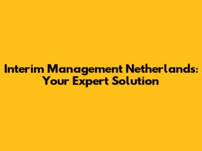 Interim Management Netherlands: Your Expert Solution