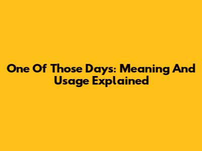 One Of Those Days: Meaning And Usage Explained