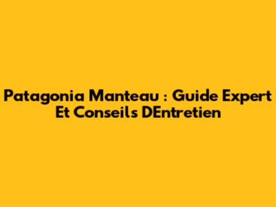 Patagonia Manteau : Guide Expert Et Conseils D'Entretien
