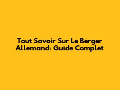 Tout Savoir Sur Le Berger Allemand: Guide Complet